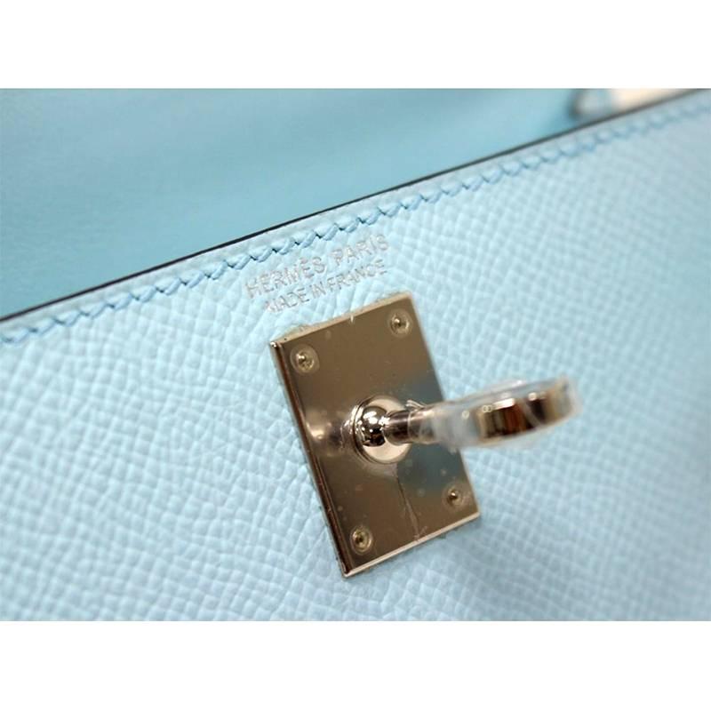 Hermes Tiny Mini Kelly 20 Blue Zephyr Epsom Leather - Rare For Sale 1