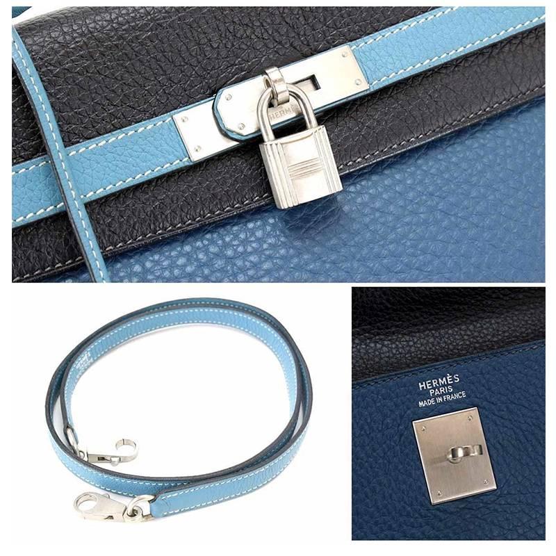 Hermes 4 color Kelly 35cm Blue Jean Blue Nuit Clemence Limited Edition - Rare For Sale 3