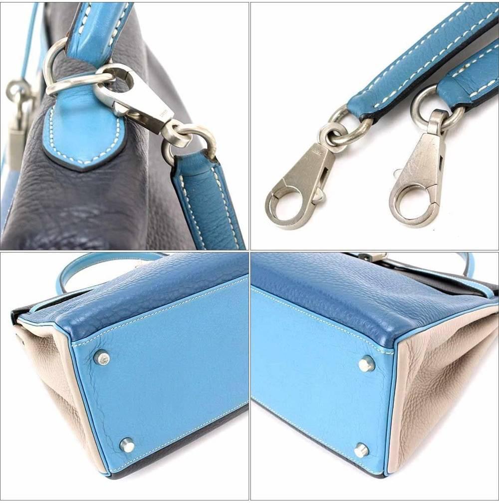 Hermes 4 color Kelly 35cm Blue Jean Blue Nuit Clemence Limited Edition - Rare For Sale 5
