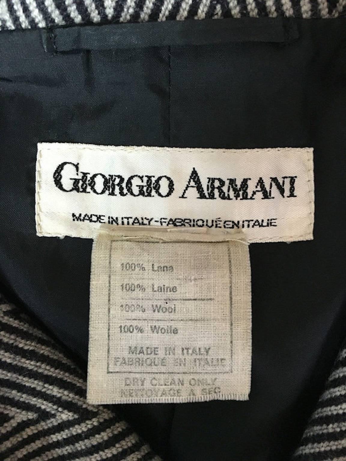 Black Vintage Documented Armani 1980 Vogue Italia David Bailey Striped Minimalist Blaz For Sale