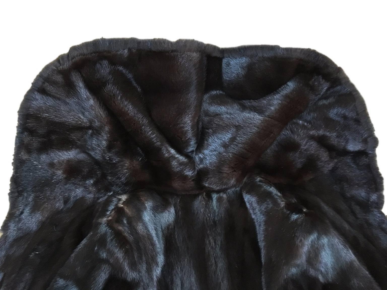 1970s BLACKGLAMA Dark Mink Coat Vintage Fox Fur Collar Belted  2