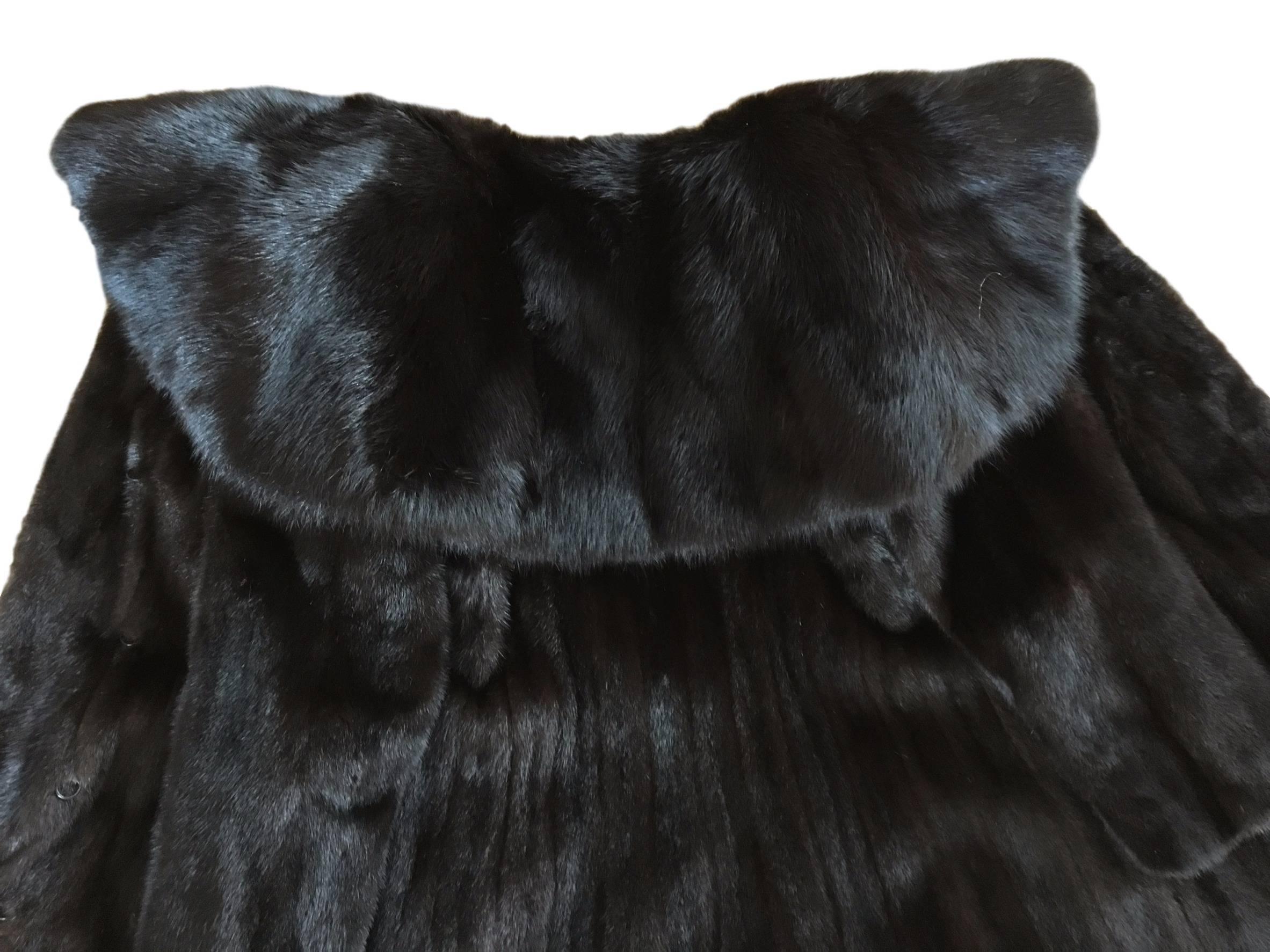 1970s BLACKGLAMA Dark Mink Coat Vintage Fox Fur Collar Belted  3