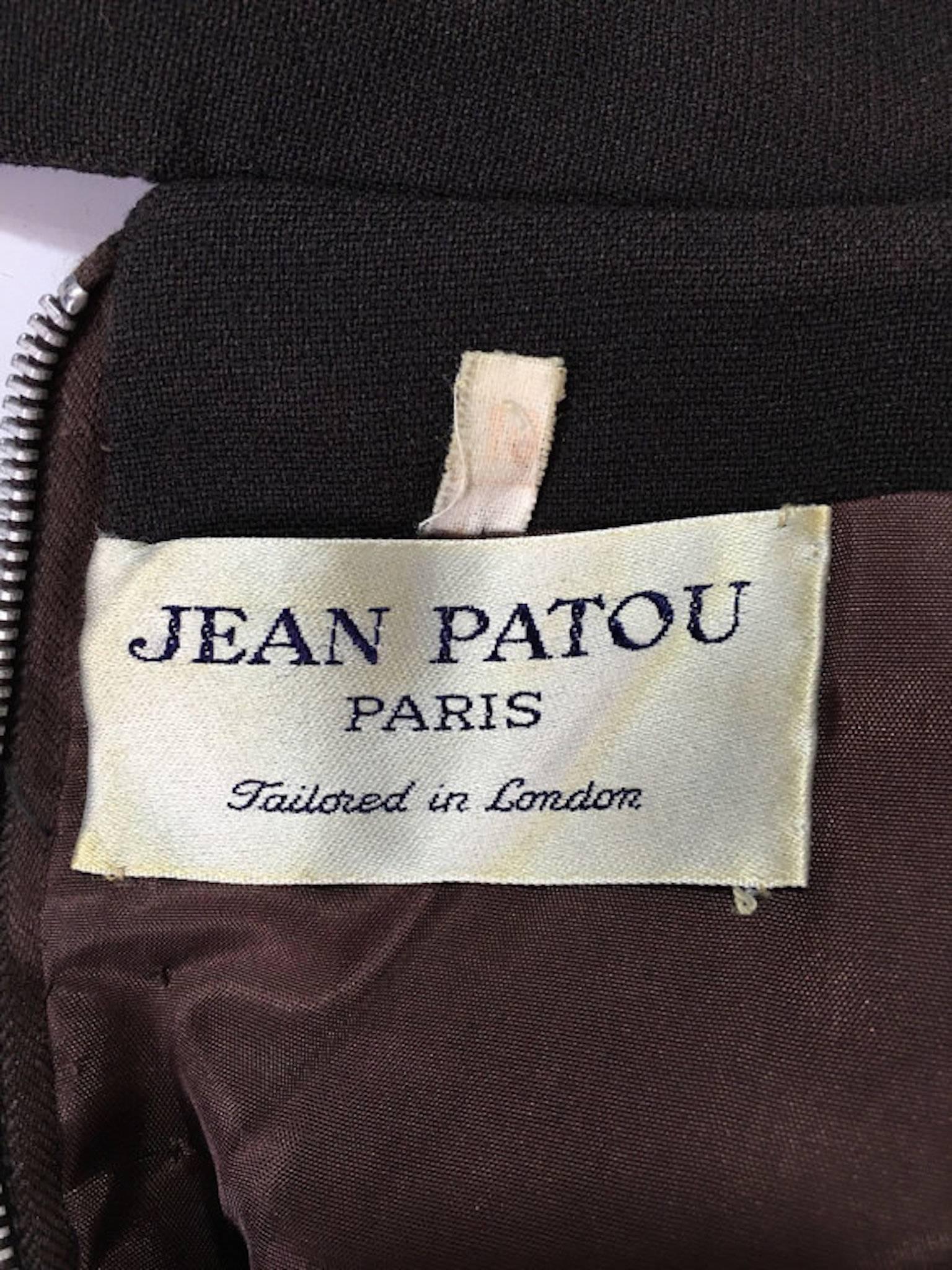 Black 1960s Vintage Jean Patou Brown Wool Mod Space Age Mini Dress For Sale