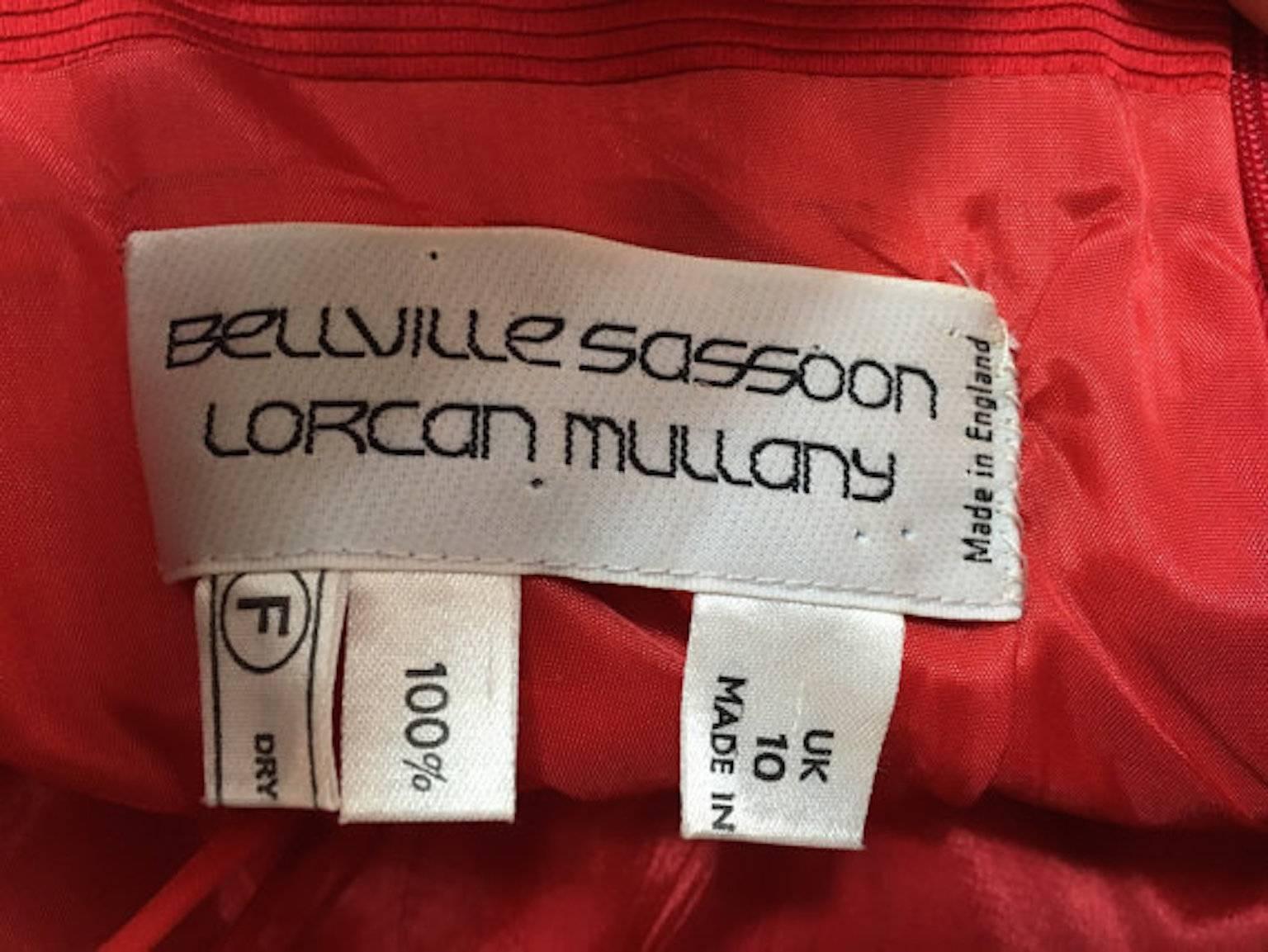 Bellville Sassoon Lorcan Mullany red vintage cocktail dress. Made from a finely corded acetate with scalloped layering and off shoulder finish. With back zip entry.

Size UK 8 Measuring 16.5 inches across bust and 34 inches length. 