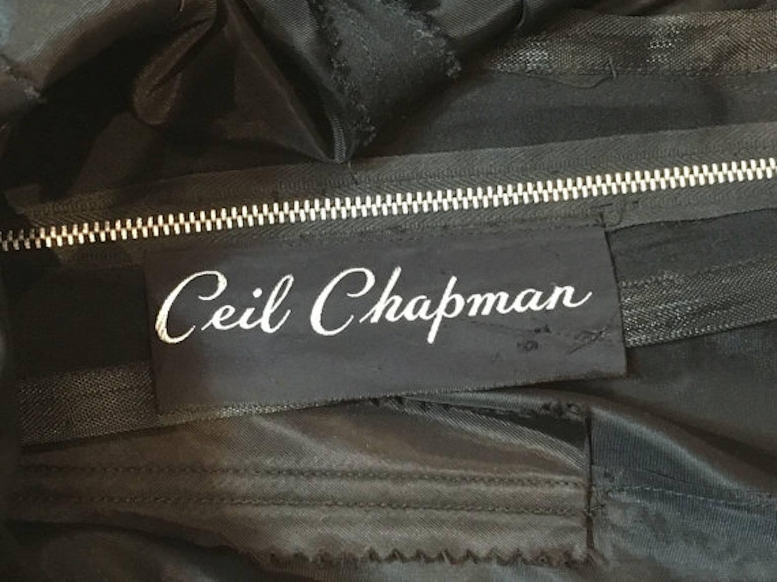 Vintage 1950s Ceil Chapman Black Gathered Fitted Dress  In Excellent Condition In Portsmouth, Hampshire