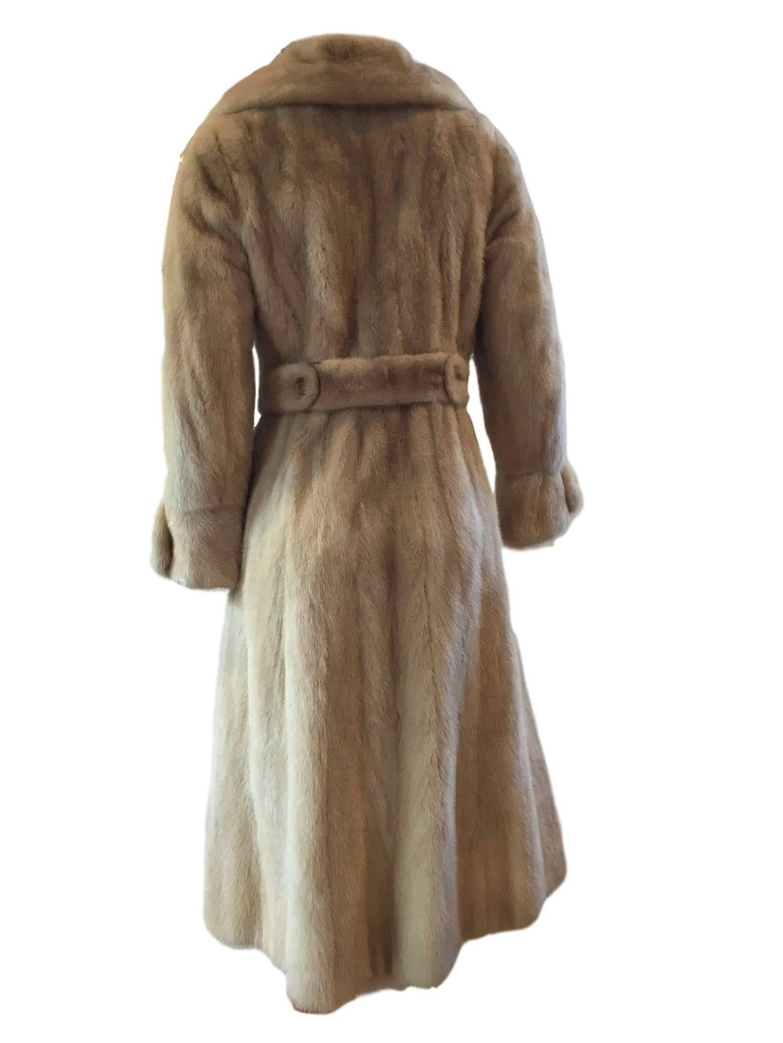 Brown Superb Quality Vintage Real Blonde Mink Fur Coat Optional Belt Feature