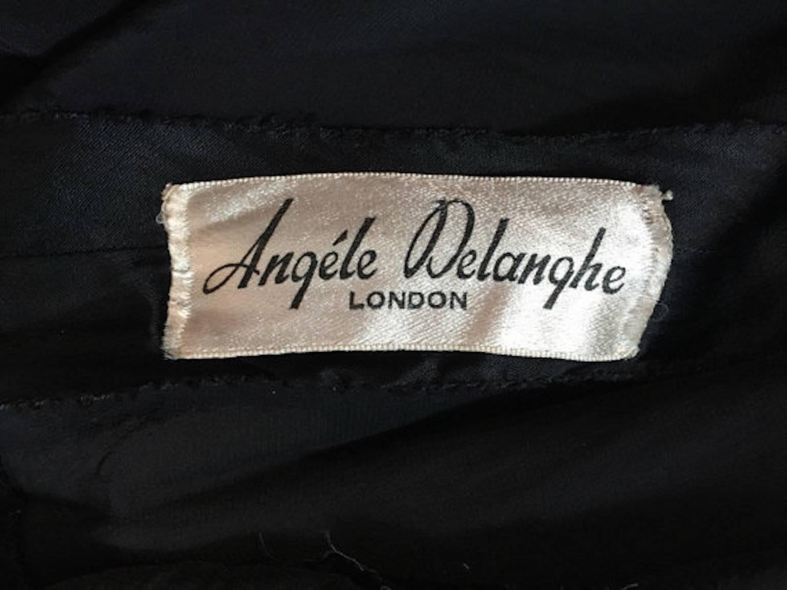 Black Angele Delanghe 1950s Couture Vintage Silk Chiffon Grecian Caped Dress Blue Back For Sale