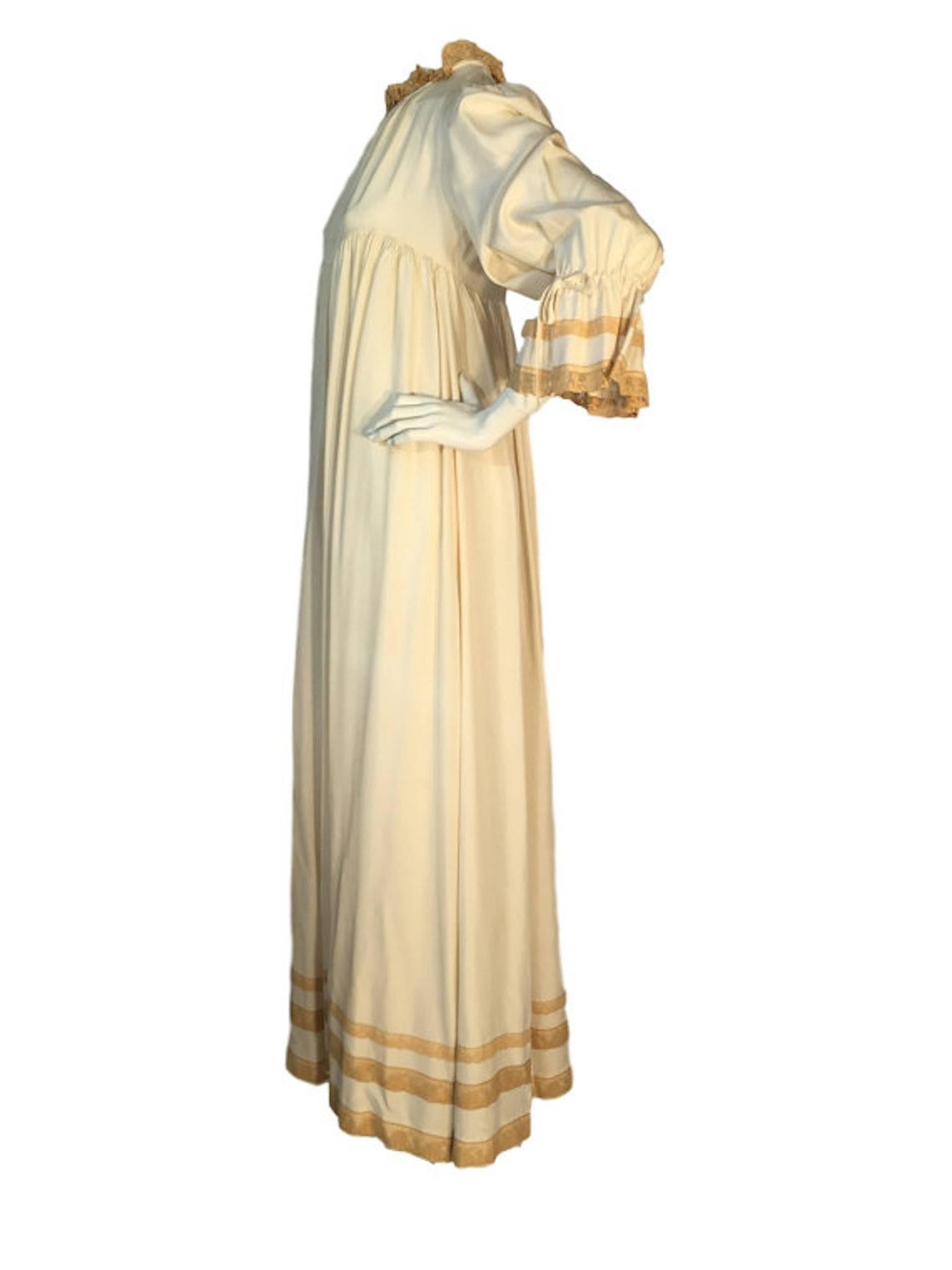 Vintage Gina Fratini Cream Silk & Lace Empire Maxi 1970s Dress Size UK 8 In Good Condition For Sale In Portsmouth, Hampshire