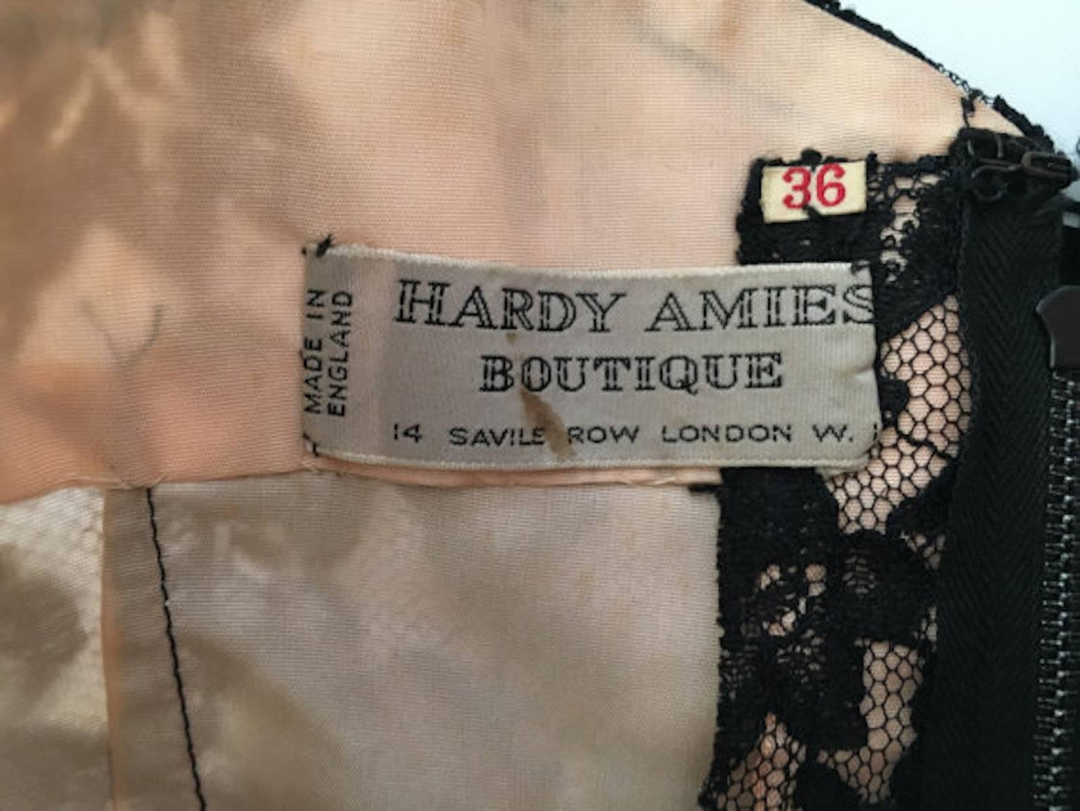 Vintage Hardy Amies Boutique 1960s Black Silk Chiffon Lace Wiggle Cocktail Dress In Excellent Condition In Portsmouth, Hampshire