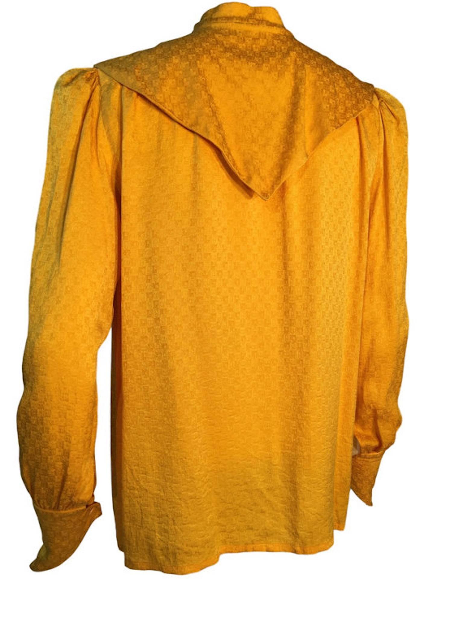 Orange Christian Dior 1970s vintage 100% Silk Monogrammed Blouse Shirt UK 10