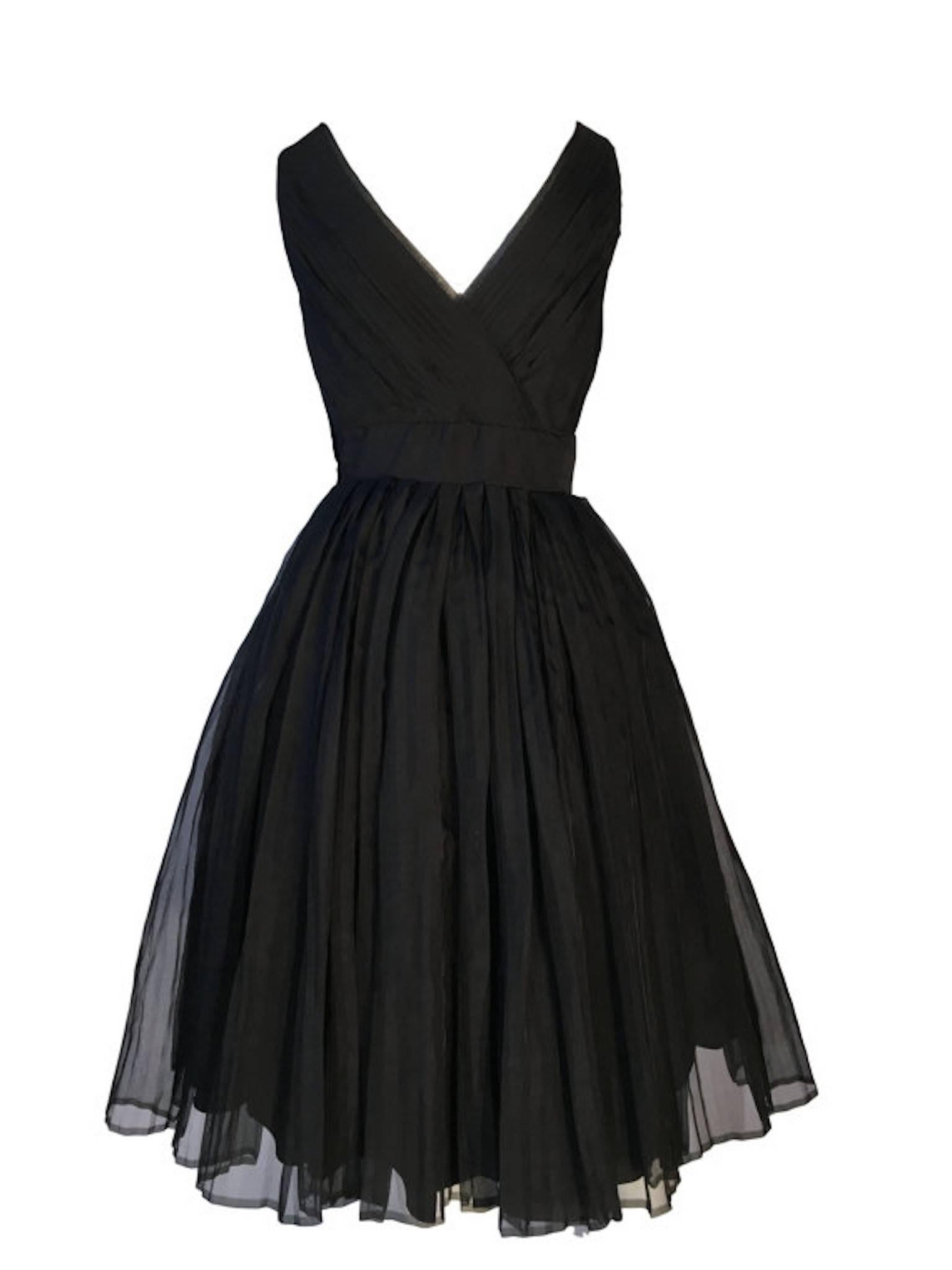 Vintage Jean Allen 1960 Black Chiffon Evening Dress UK 10 In Excellent Condition For Sale In Portsmouth, Hampshire