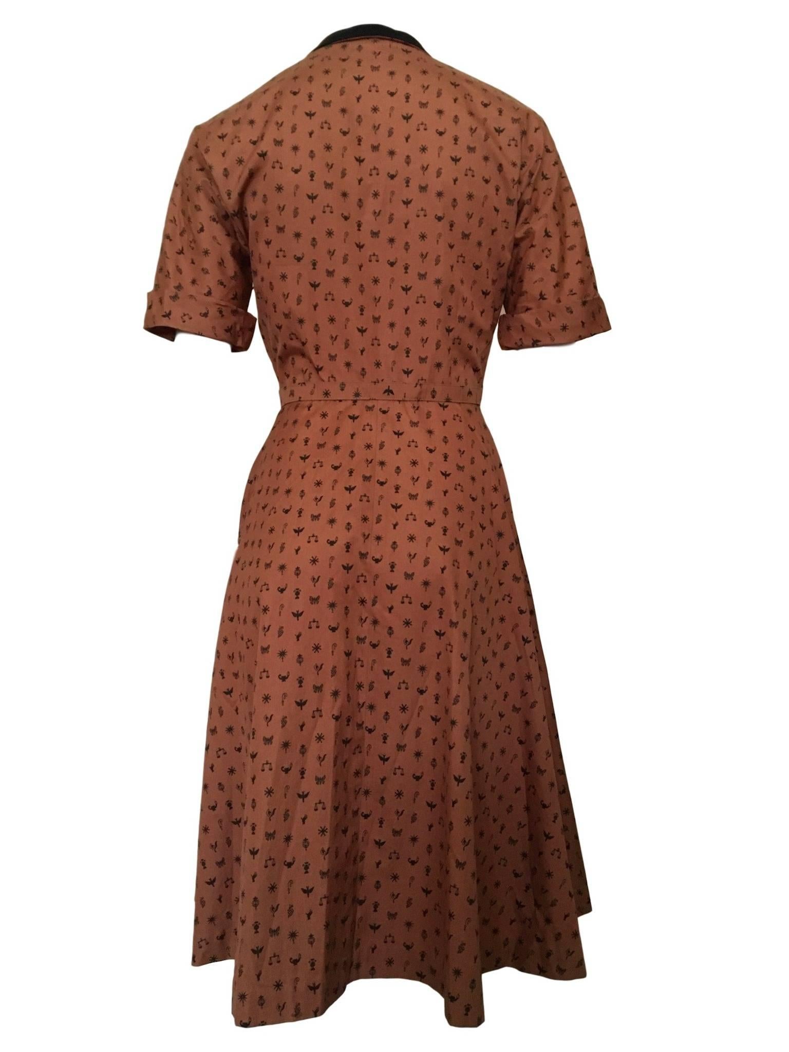 Brown Superb Vintage 1950s Horrockses Cotton Novelty Print Dress Zodiac 10 36