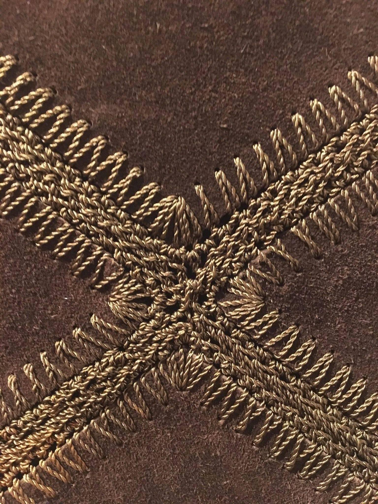 Vintage Brown Suede Leather Crochet Italy 1960s Gold Chain Bag Handbag Purse Mod 1