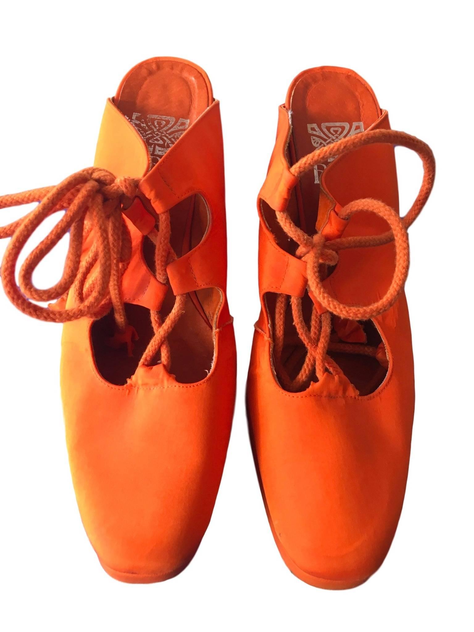 Red Biba Vintage Platform shoes Orange UK 7 EU 40
