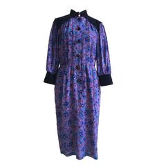 Yves Saint Laurent Vintage Yoke Smock 1980s Dress Wool Velvet