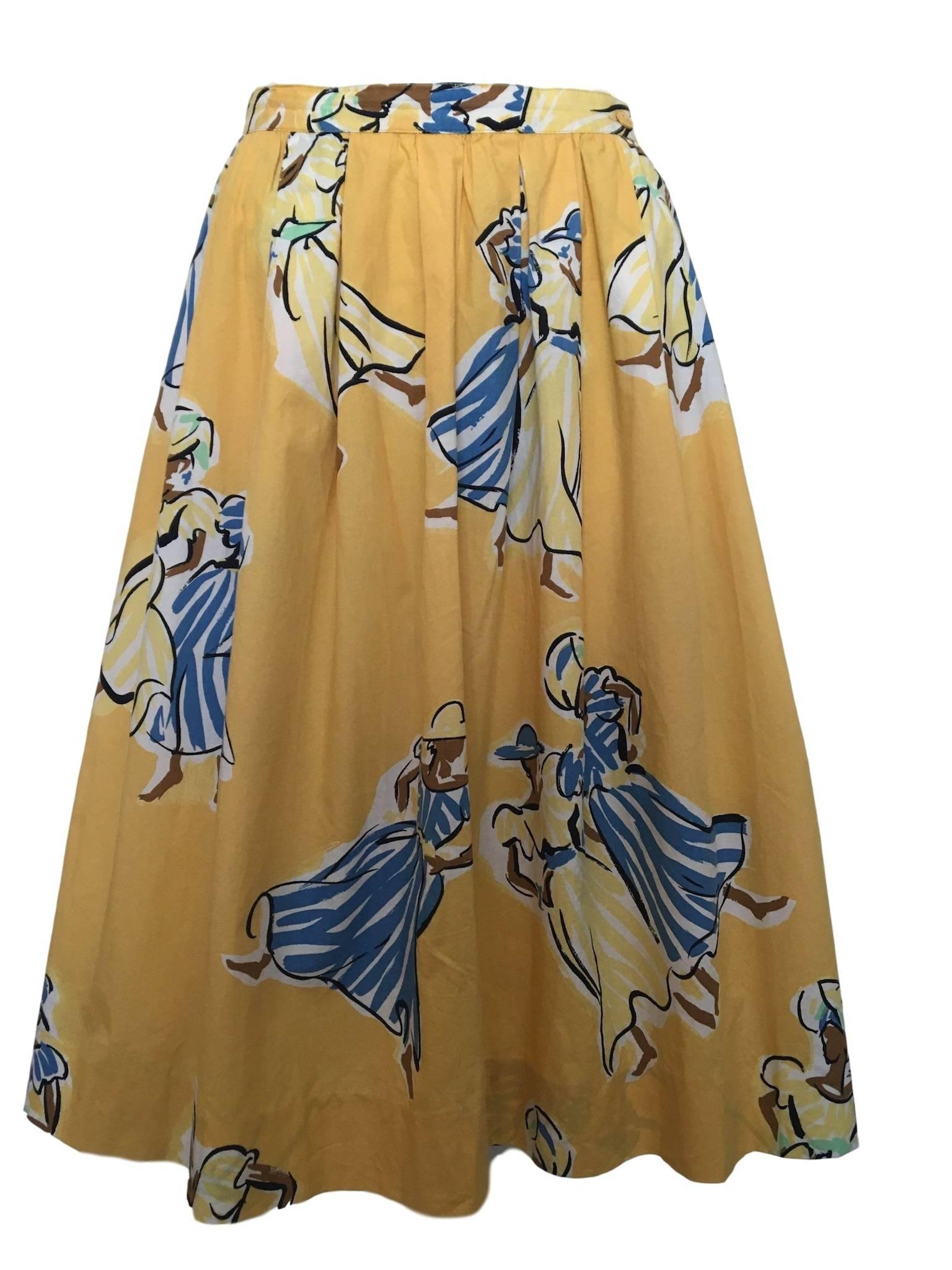 Brown Gerard Darel Vintage Novelty Print Skirt Cotton 1980s 
