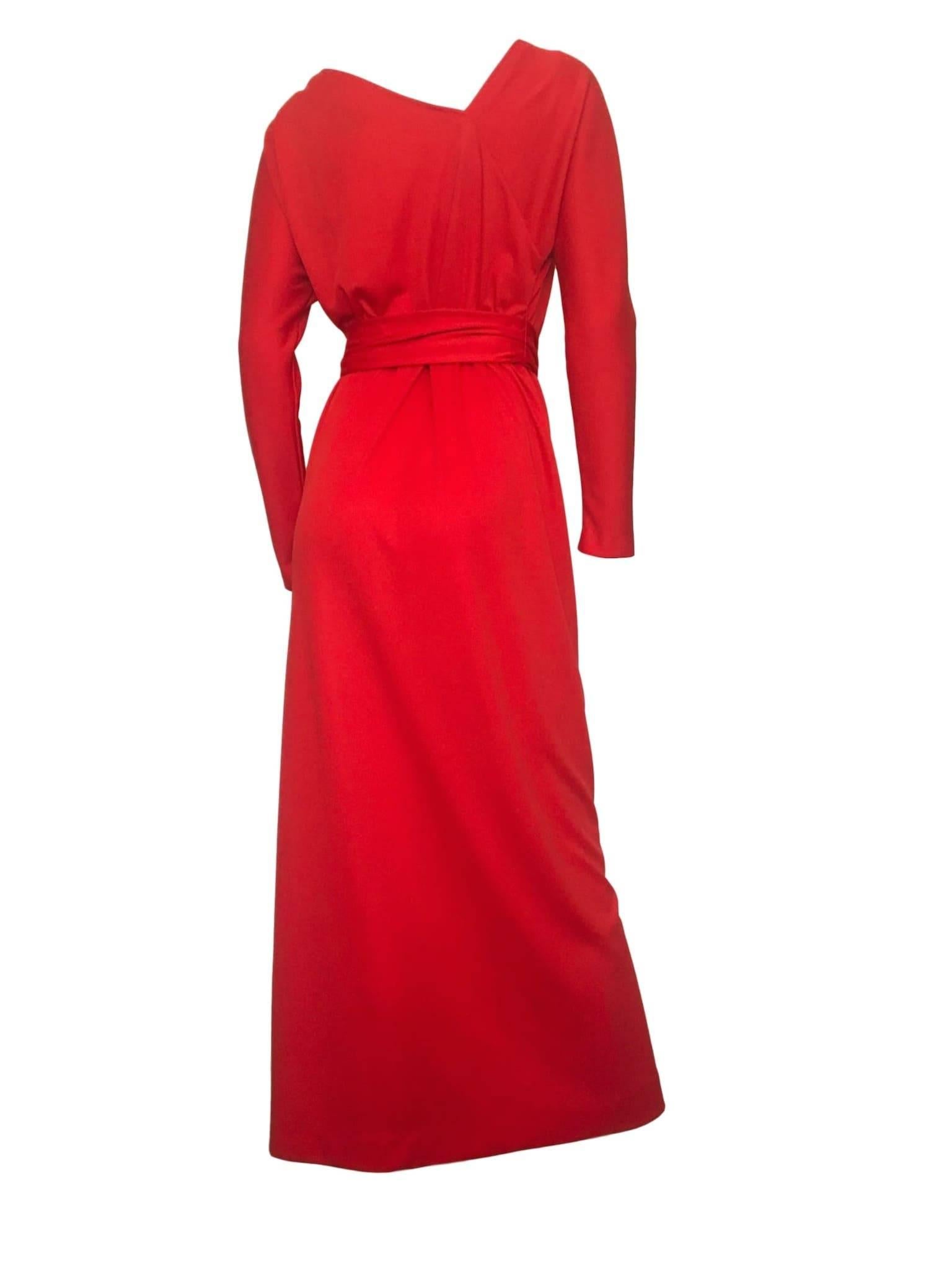 Women's or Men's Victor Costa Red Hollywood Maxi Hostess Tassel Belt Dress For Sale