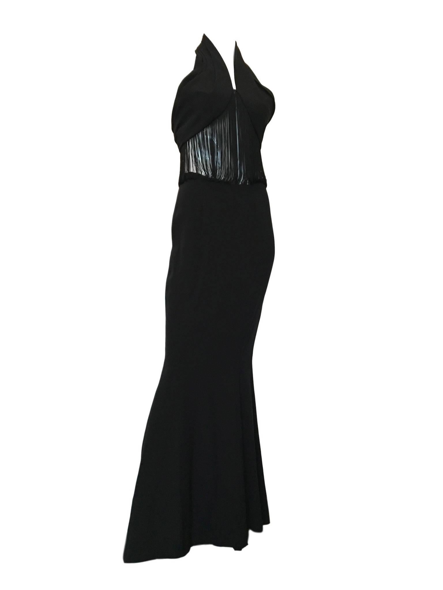 1980s Vintage Black Halter Mermaid Fishtail Cocktail Evening Dress Greg Snyder In Excellent Condition In Portsmouth, Hampshire