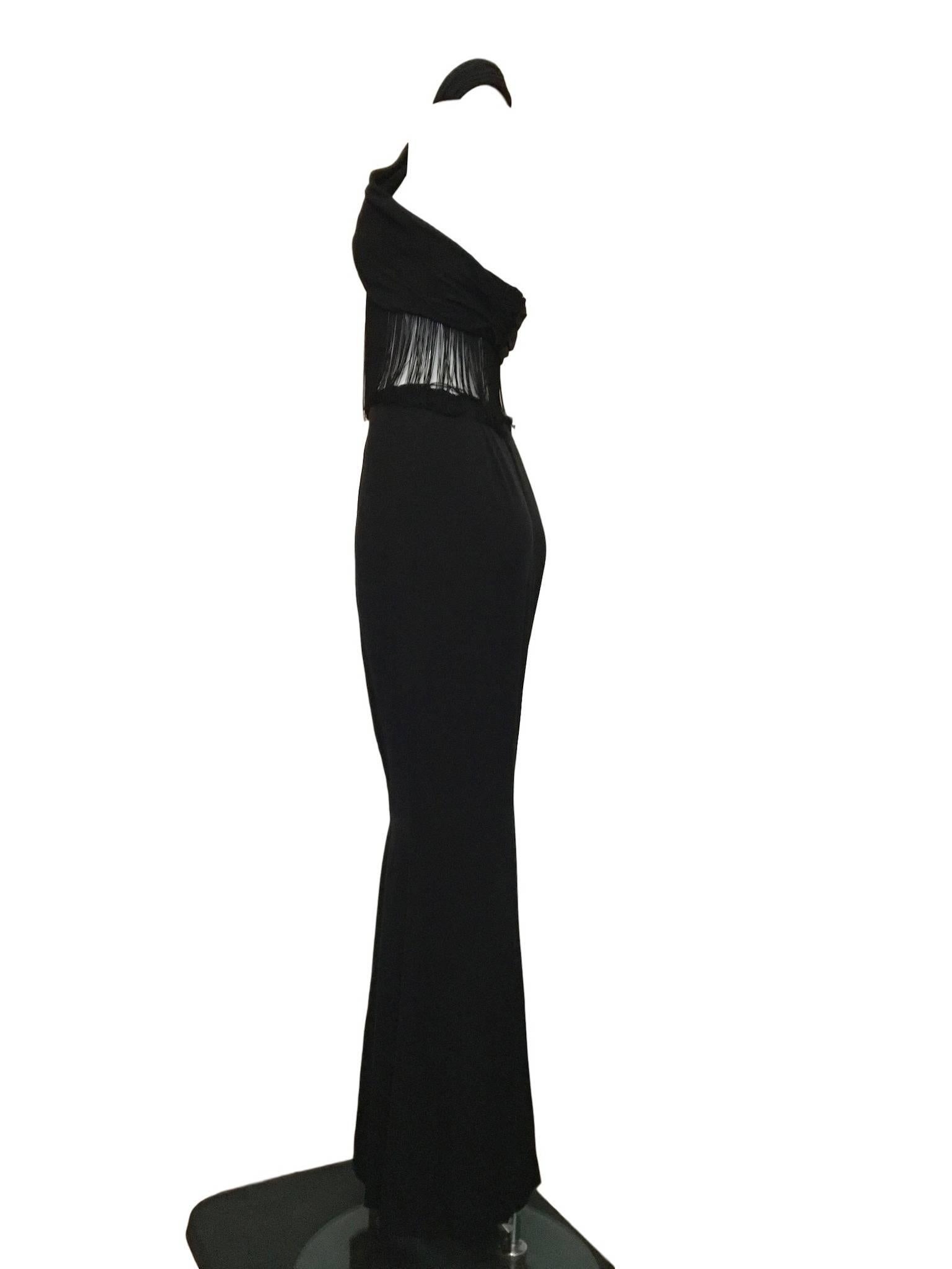 1980s Vintage Black Halter Mermaid Fishtail Cocktail Evening Dress Greg Snyder 3