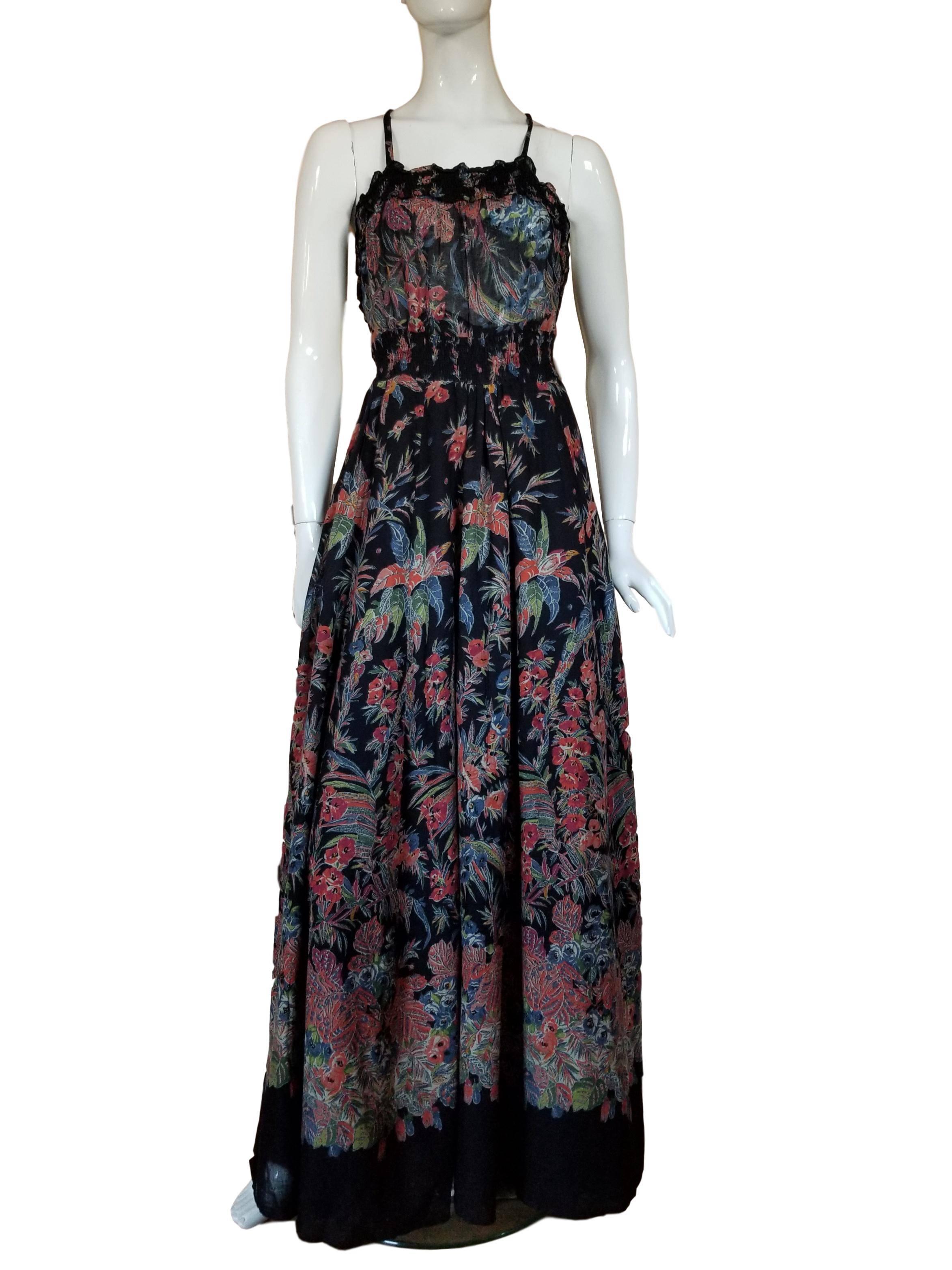 Vintage Floral 1970s Cross Back Strap Cotton Maxi Dress And Bolero  In Excellent Condition For Sale In Portsmouth, Hampshire
