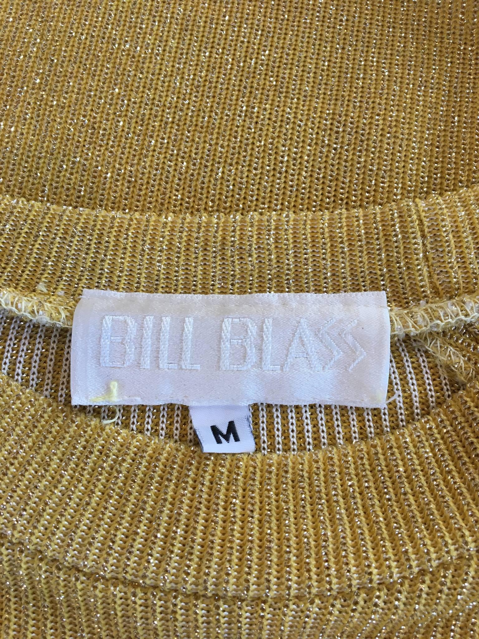 Women's Bill blass Vintage 1970s Metallic Gold Maxi Ribbed Knit Dress 