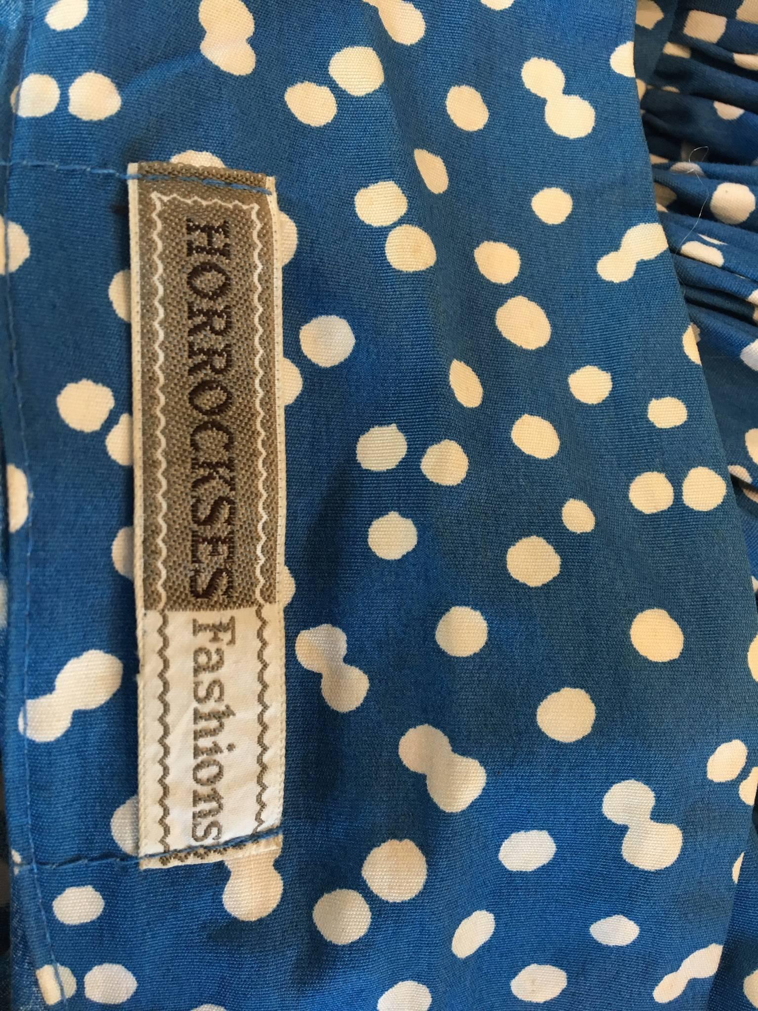 Women's Horrockses Blue white Polka Dot Cotton 1950s Dropped Waist Dress 