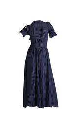 1970s Vintage Biba Polka Dot Blue White Maxi Tea Dress UK 8