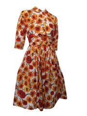 Jonathan Logan 1950s Floral 2 Piece Dress & Jacket Top Vintage Poppy Print