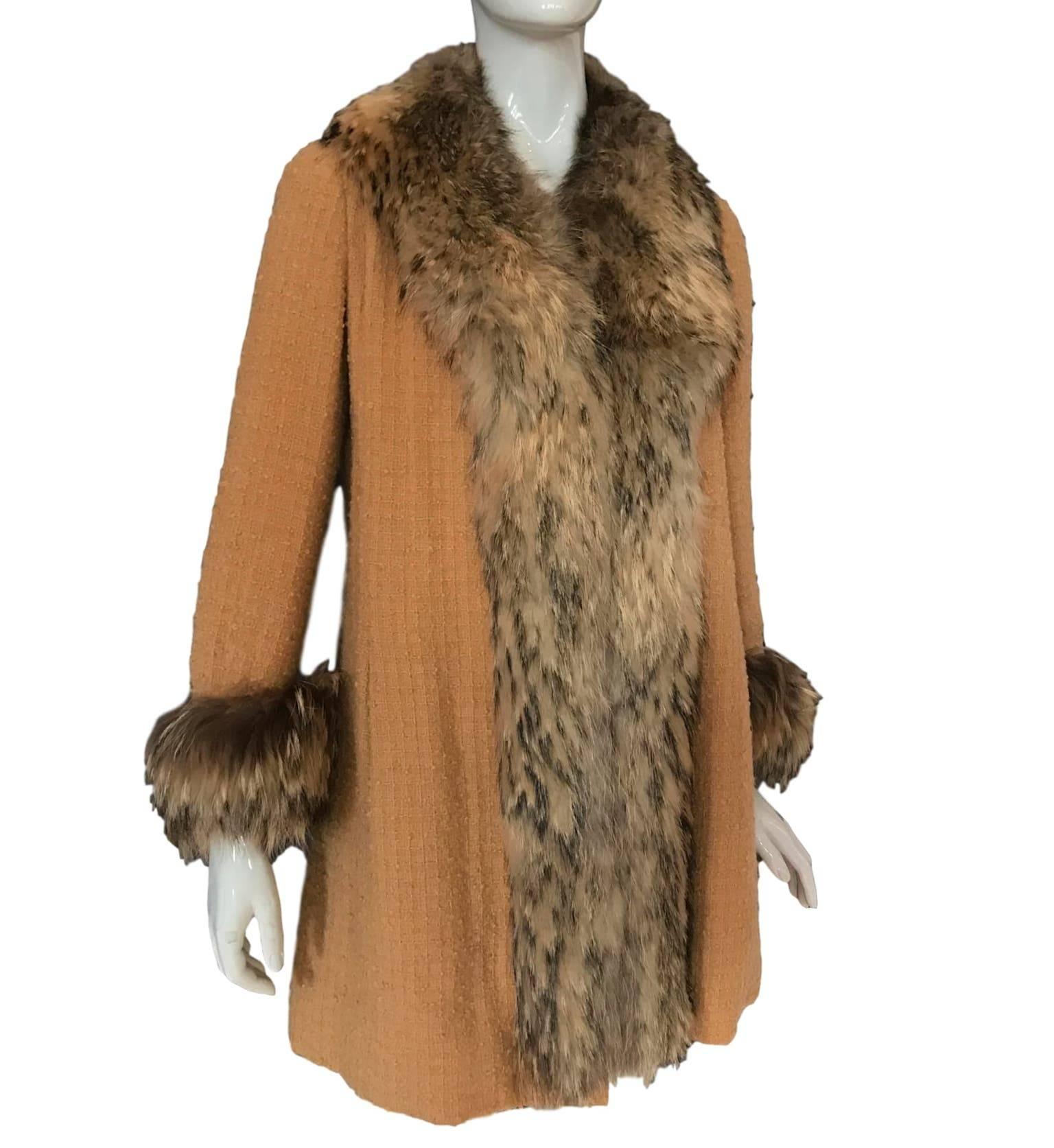 Brown Chanel Haute Couture Wool Lattice & Fur 1967 Coat  For Sale