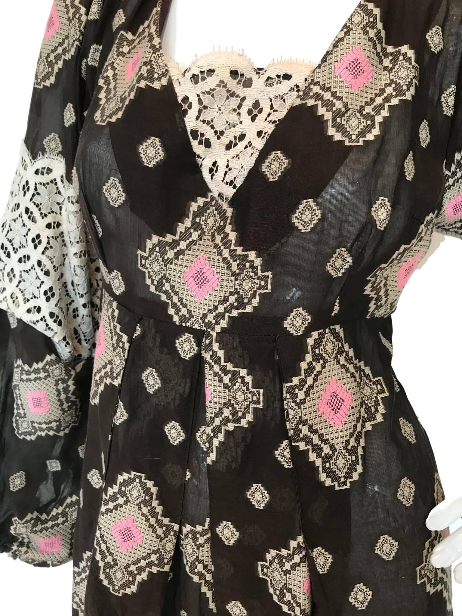 Vintage Thea Porter 1971 Lace Brocade Maxi Dress  In Excellent Condition In Portsmouth, Hampshire