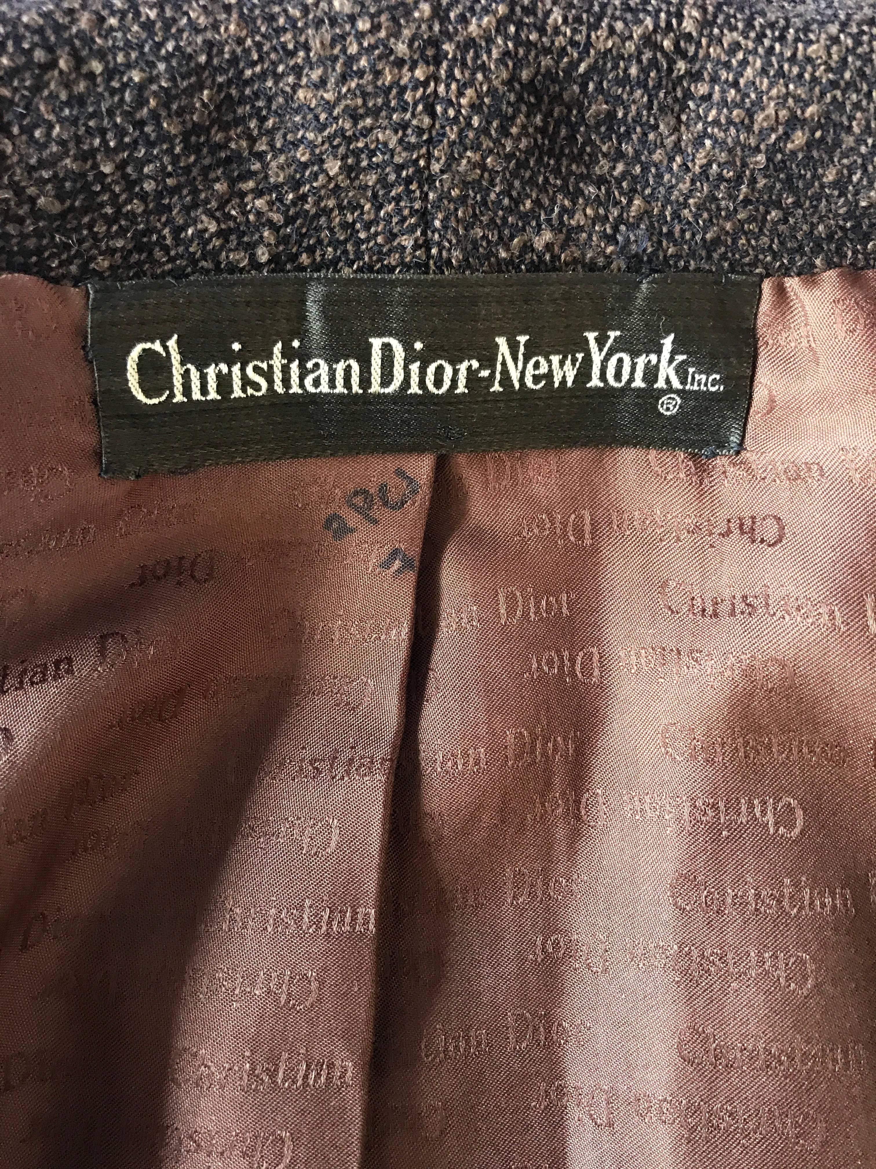 1950s Christian Dior New York Brown Boucle Wool Skirt Jacket 2 Piece Suit  2
