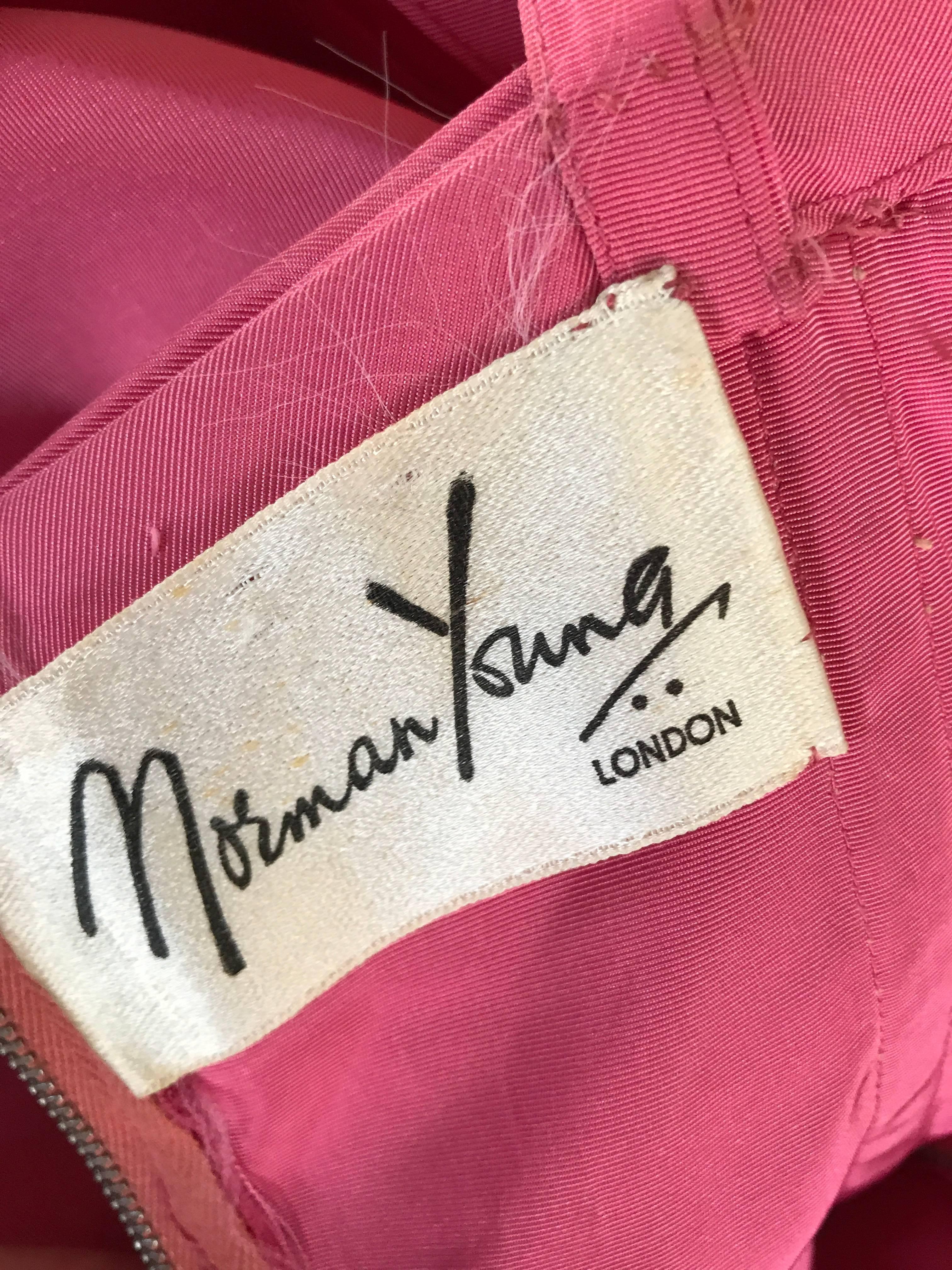 Original Vintage Mid Century Norman Young Evening Cocktail Dress Pink Taffeta  In Excellent Condition For Sale In Portsmouth, Hampshire