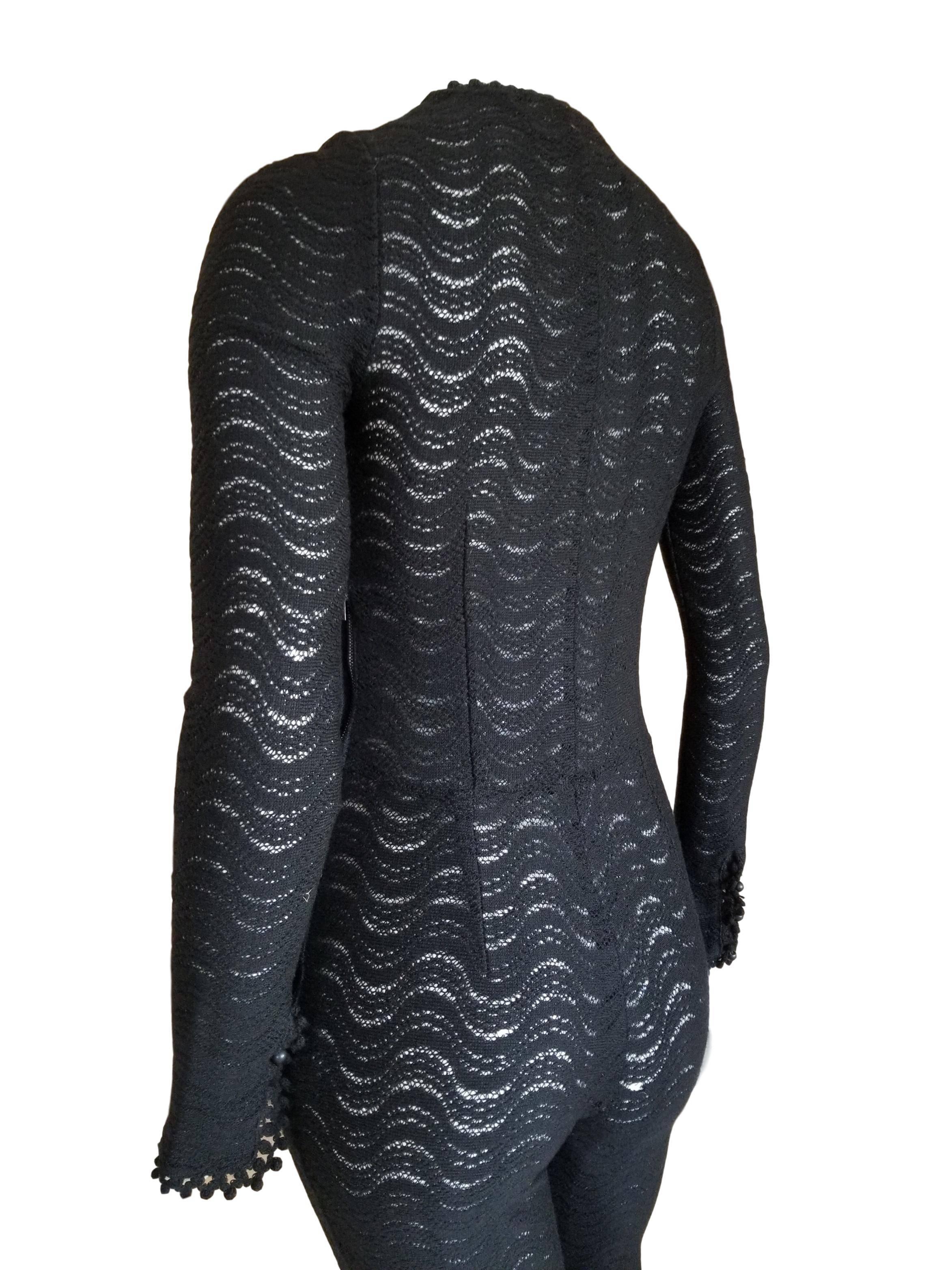 Women's Vintage 1960s Biba Rare Crochet Black Catsuit Jumpsuit  