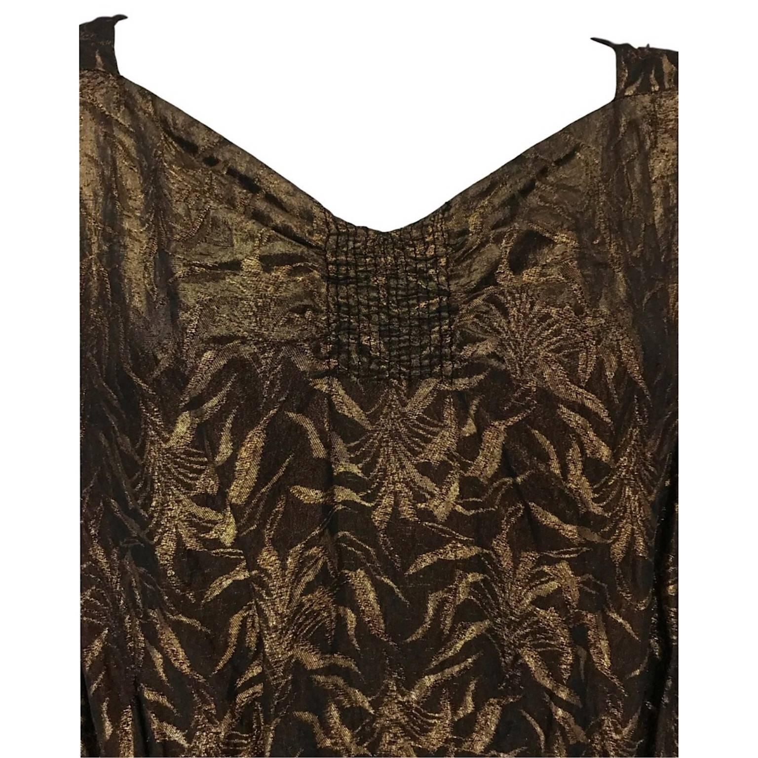 Art Deco Harvey Nichols Gold Lamé Leaf Design Evening Gown Dress In Excellent Condition For Sale In Portsmouth, Hampshire