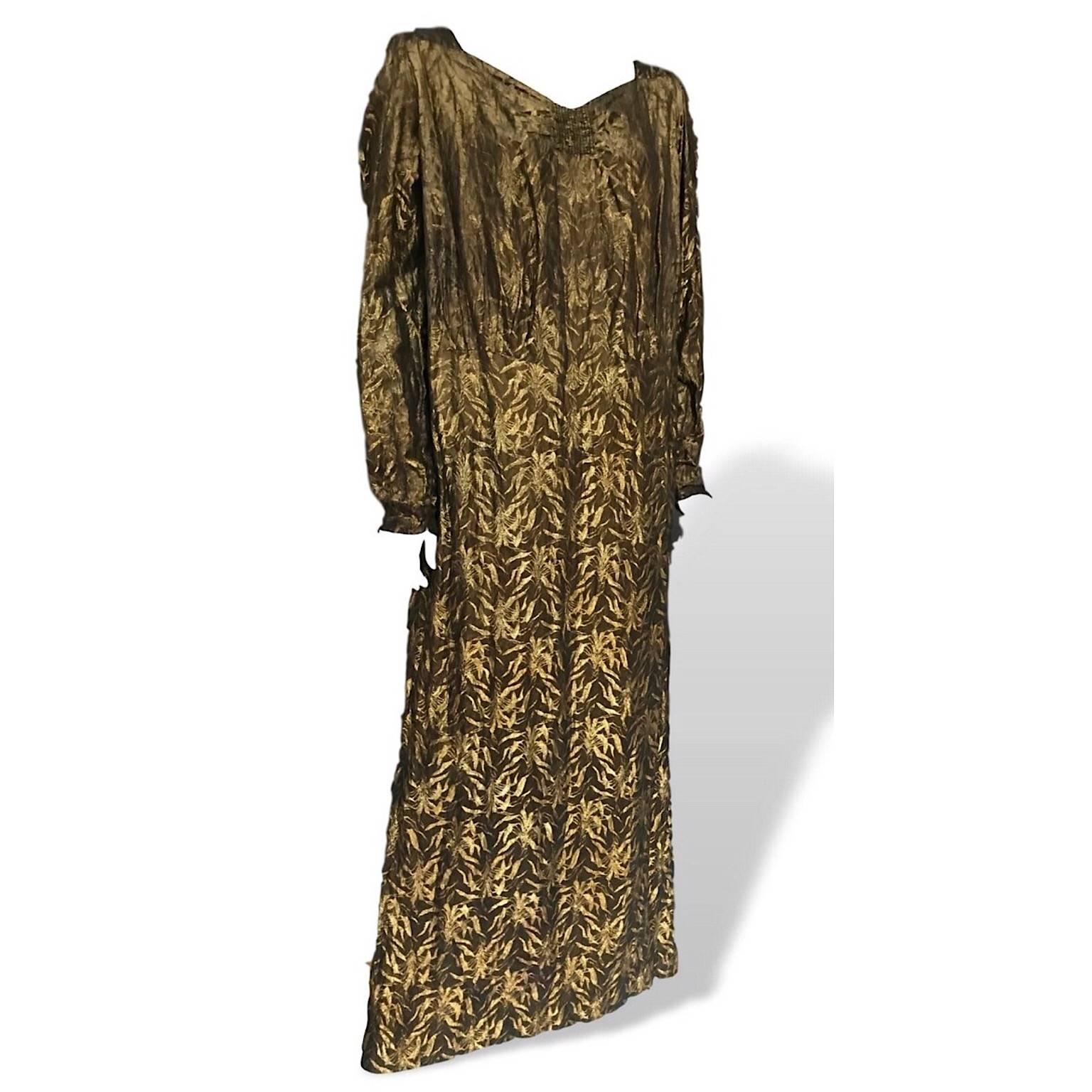 Art Deco Harvey Nichols Gold Lamé Leaf Design Evening Gown Dress For Sale 3