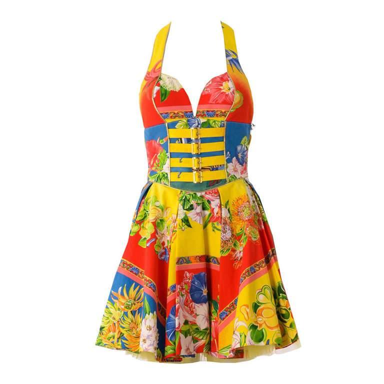 Gianni Versace Printed Cocktail Dress Spring 1993 For Sale