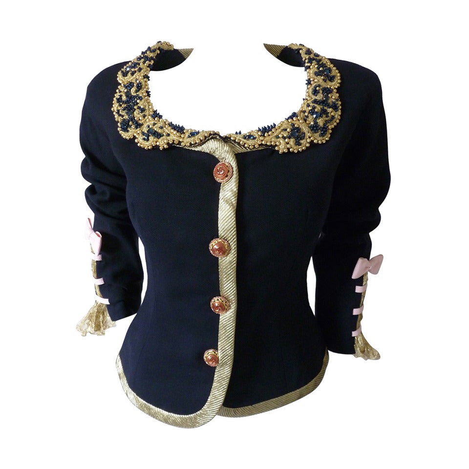 Gianni Versace Couture Beaded Evening Jacket With Bows Spring 1992 For Sale