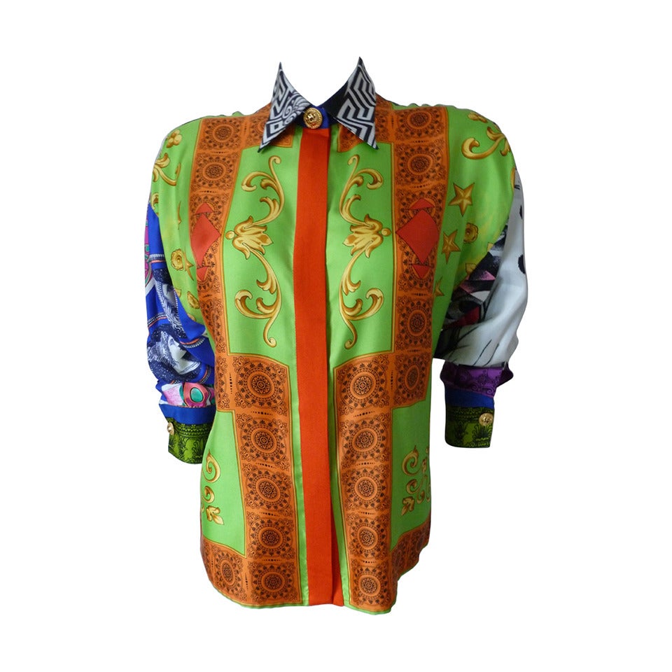 Gianni Versace Couture Pop-Art Silk Printed Blouse Spring 1991 For Sale