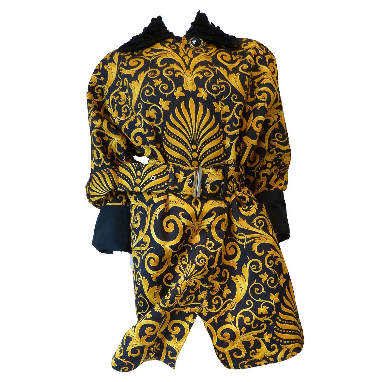Iconic Gianni Versace Baroque Print Silk Raincoat Fall 1991 For Sale