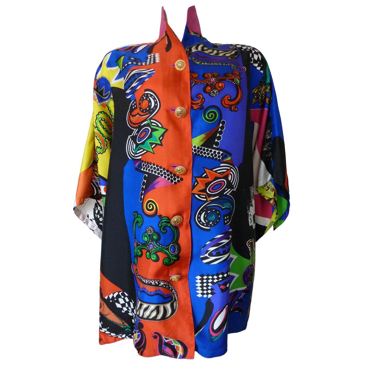 Gianni Versace Couture Vogue Print Oversized Silk Blouse Spring 1991 For Sale