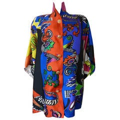 Gianni Versace Couture Vogue Print Oversized Silk Blouse Spring 1991