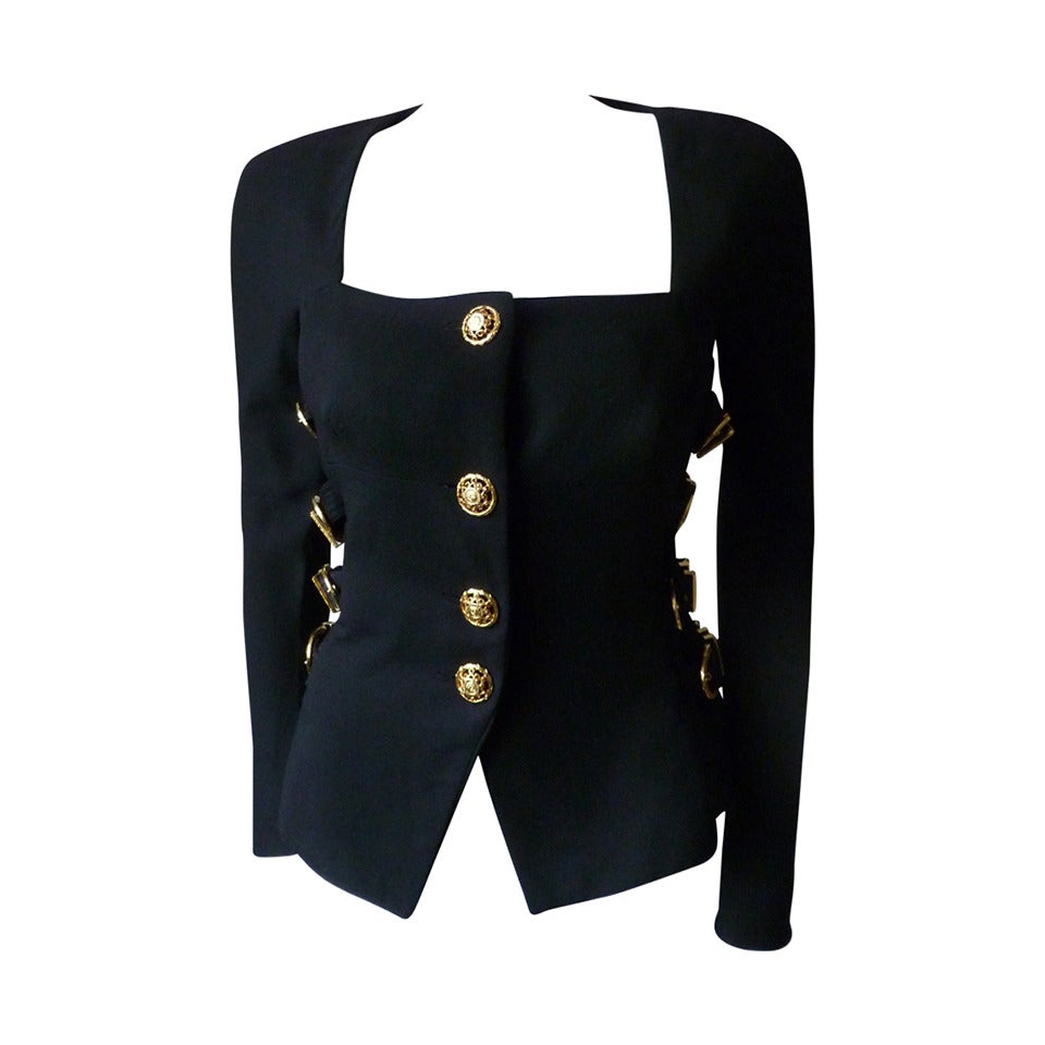 Gianni Versace Couture Buckle Bondage Cocktail Jacket Fall 1992 For Sale