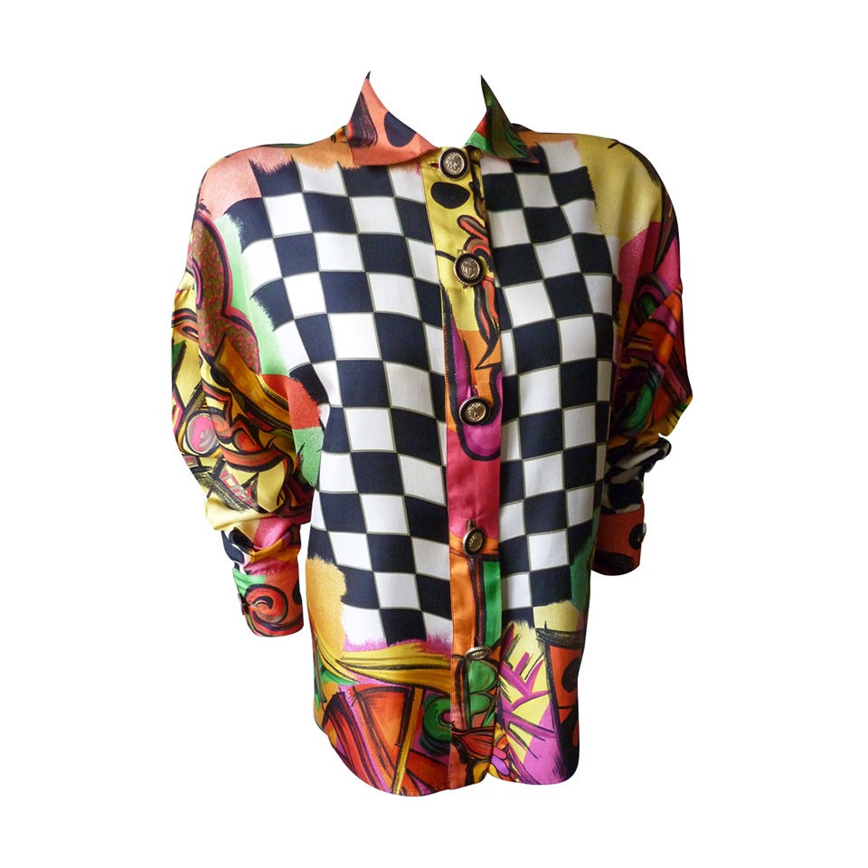 Gianni Versace Couture Pop-Art Printed Silk Blouse Spring 1991 For Sale