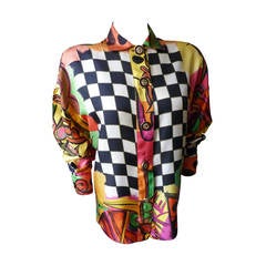 Gianni Versace Couture Pop-Art Printed Silk Blouse Spring 1991