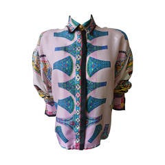 Gianni Versace Couture Chinese Print Silk Blouse Spring 1992