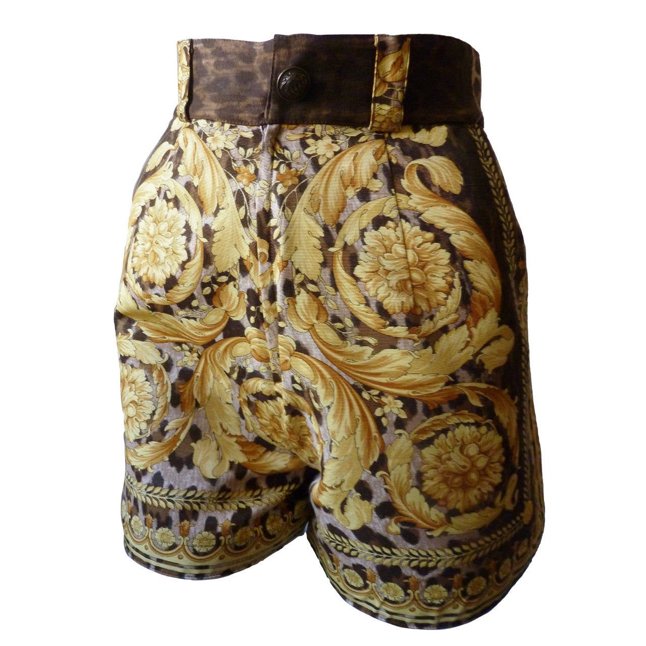 Gianni Versace Couture Wild Baroque Print Silk Shorts Spring 1992