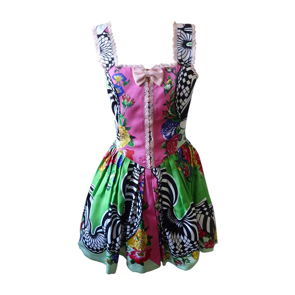 Rare Gianni Versace Versus Printed Cocktail Dress Spring 1992 For Sale