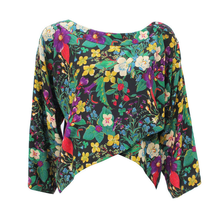 Gianni Versace Silk Floral Print Wrap Blouse 1983 For Sale