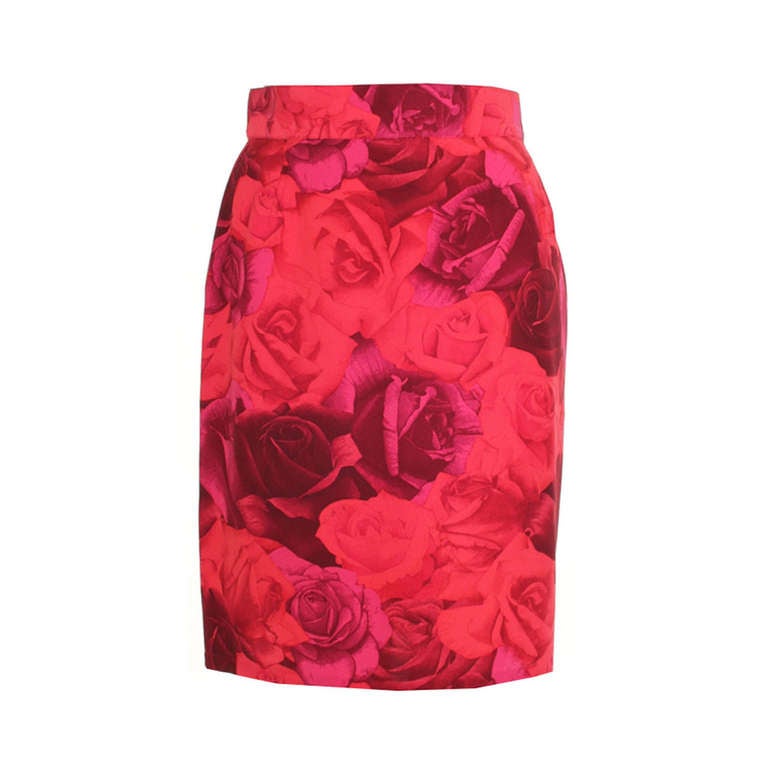 Gianni Versace Silk Rose Print Skirt Spring/Summer 1988 For Sale
