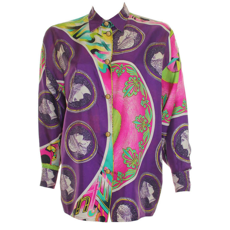 Gianni Versace Pret-A-Porter Silk Print Blouse Spring/Summer 1991 For Sale